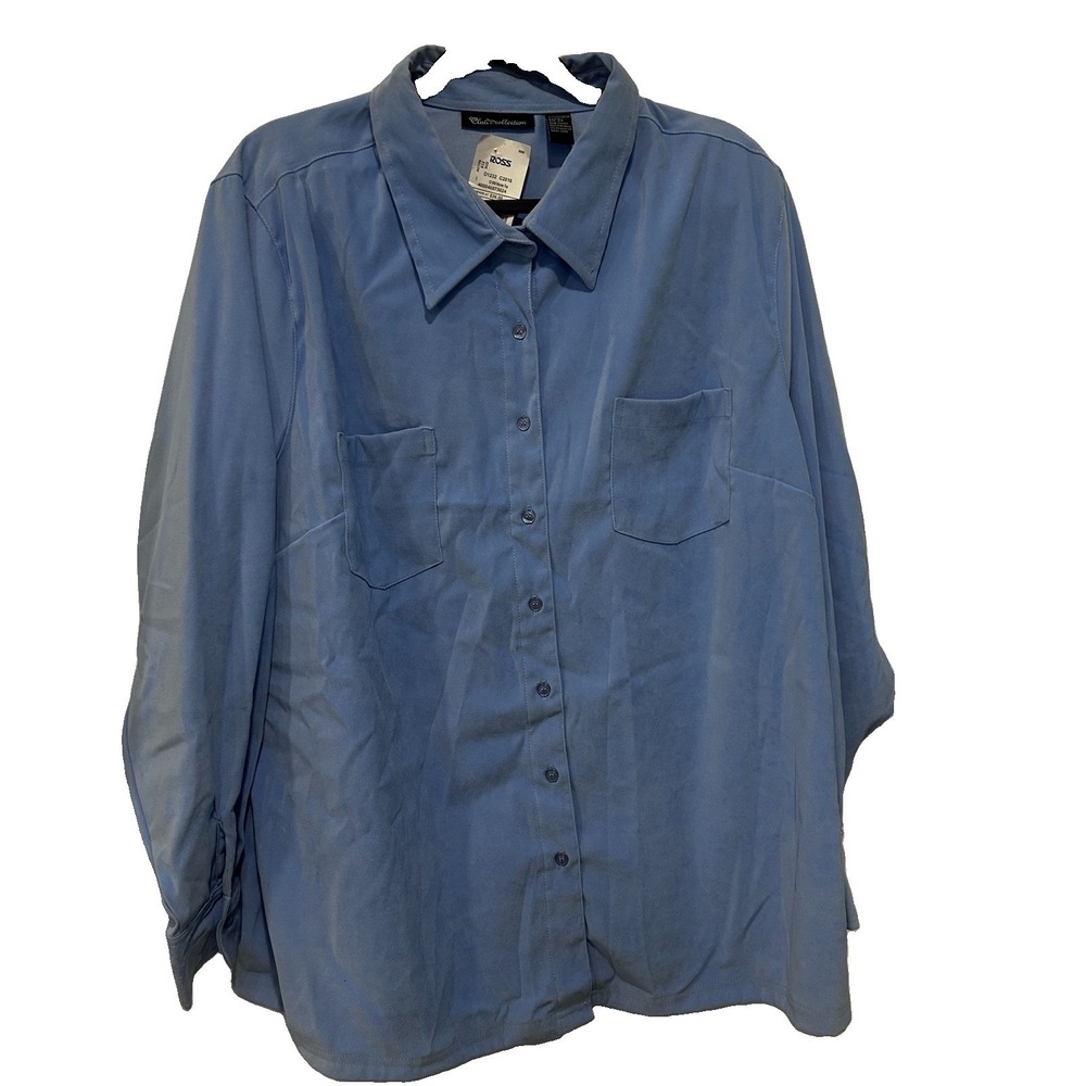 NEW Women Light Blue Soft Suedey Feel Burton Up Shirt Pockets XXL